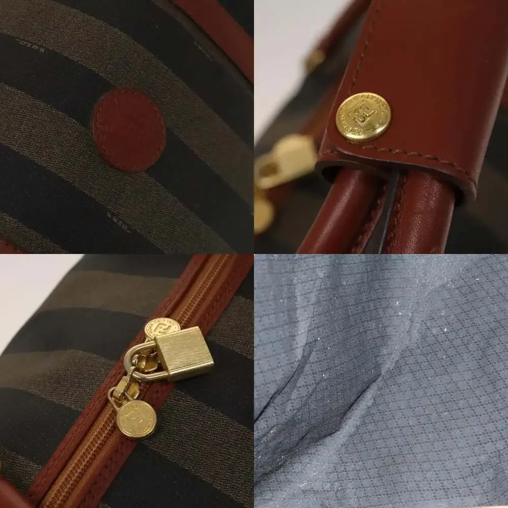 FENDI Pecan Canvas Boston Bag Black Brown Gold